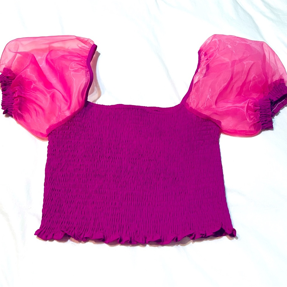 Sheer puff sleeve crop top